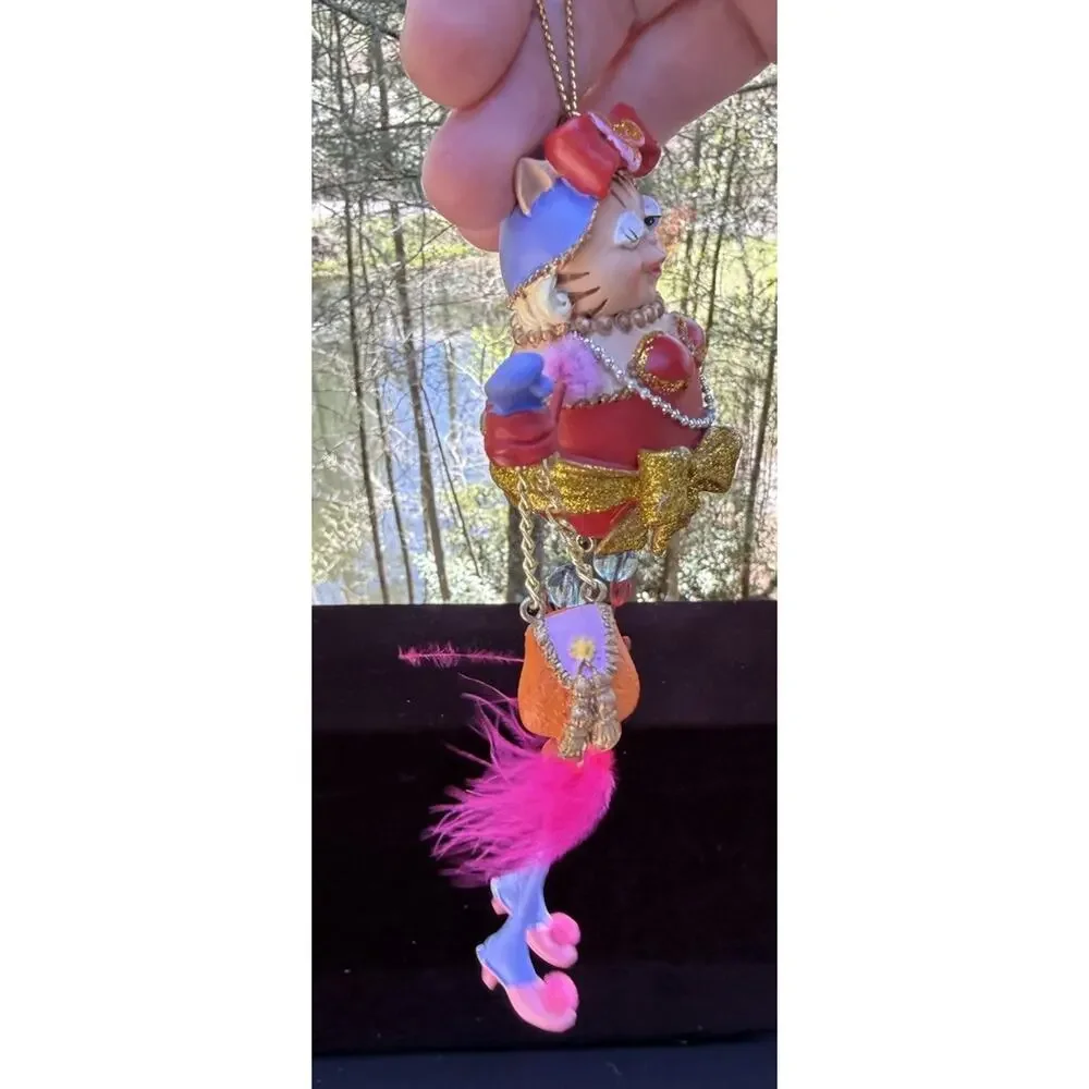 Vintage Katherines Collection Dangle Leg Fancy Cat Christmas Ornament Rare! -K2